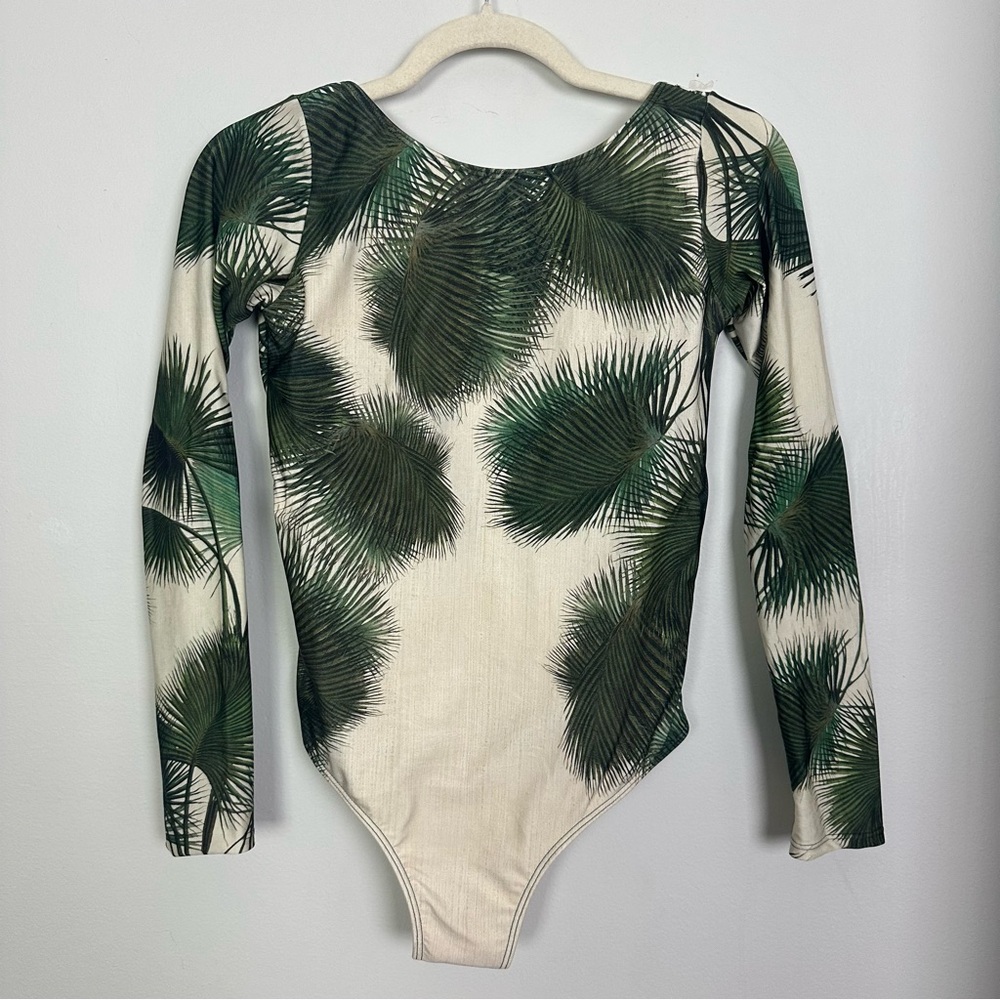 Agua de Coco Palm Print Long Sleeve One Piece Swimsuit